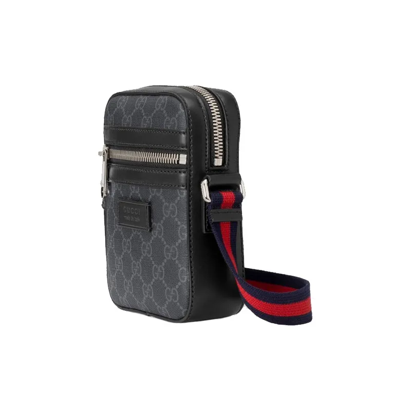 GUCCI Canvas With Leather Messenger Bag Shoulder Bag Crossbody Bag Men's Black Gray Color-2