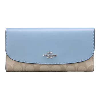 COACH Checkbook Wallet PVC With Skin Wallet Women's Blue Light Khaki