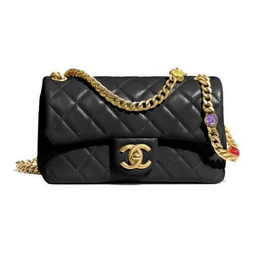 CHANEL Classic Flap CF Lambskin With Metal Multicolor Resin Mouth Cover Bag Crossbody Bag Mini Women's Black/Multicolor
