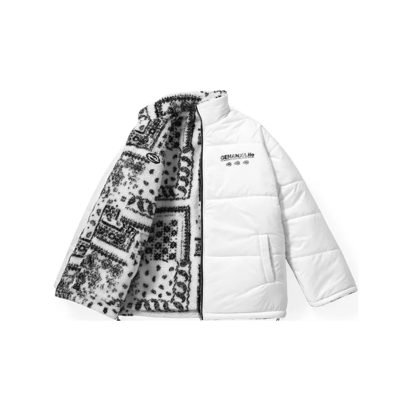 GENANX Floral Stand Collar Loose Fit Puffer Jacket Unisex-2