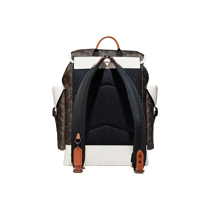COACH Hitch Canvas With Leather Backpack Large Size Men's White & Dark Brown-2