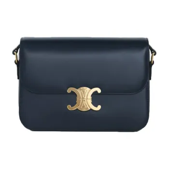 CELINE Triomphe Shiny Cow Leather Shoulder Bag, Handbag, Shoulder Bag, Crossbody Bag Medium Size Women's Marine Blue