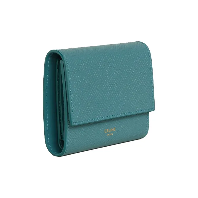 CELINE Smooth Cow Leather Card Holder Trumpets Women's Blue Green-1