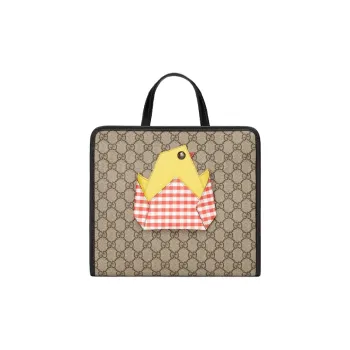 GUCCI Canvas With Leather Canvas Bag Tote Bag Shopping Bag Handbag Kids' Bag Kids' Ebony