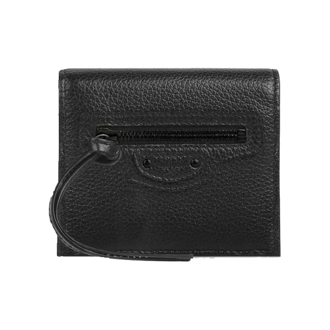 Balenciaga Neo Classic Grained Calfskin Card Clip Zero Wallet Men's Black-0