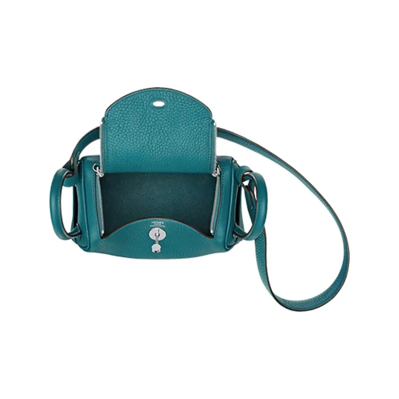HERMES Lindy Clemence Bullock Leather Handbag Shoulder Bag Crossbody Bag Mini Women's W0 Vert Bosphore Green-2