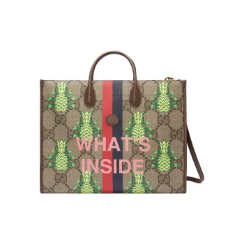 GUCCI Pineapple Supreme Canvas Handbag Crossbody Bag Men's Beige/Ebony