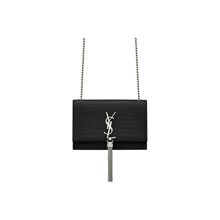 SAINT LAURENT KATE Shiny Leather Fringe Bag, Crossbody Bag, Shoulder Bag Trumpets Women's Black-0