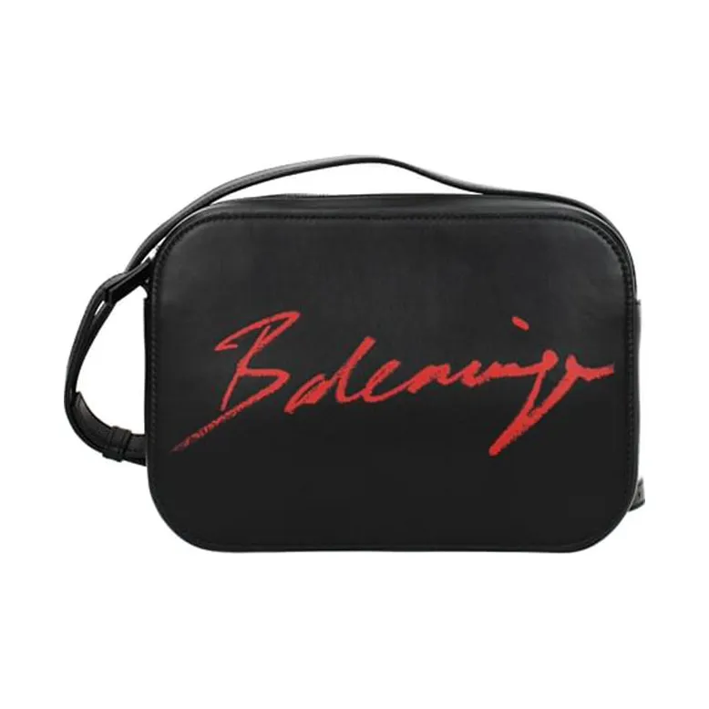 Balenciaga Leather Crossbody Bag Shoulder Bag Women's Black & Red-0