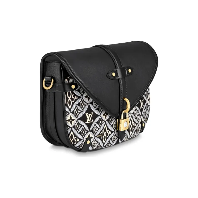 LOUIS VUITTON Saumur Cow Leather Little Twin Stars Handbag Crossbody Bag Medium Size Women's Black White-1
