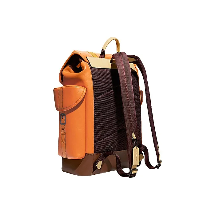 COACH Hitch Cow Leather Textile Leather Laptop Backpack Men's Yellow Brown Orange Multicolor-1