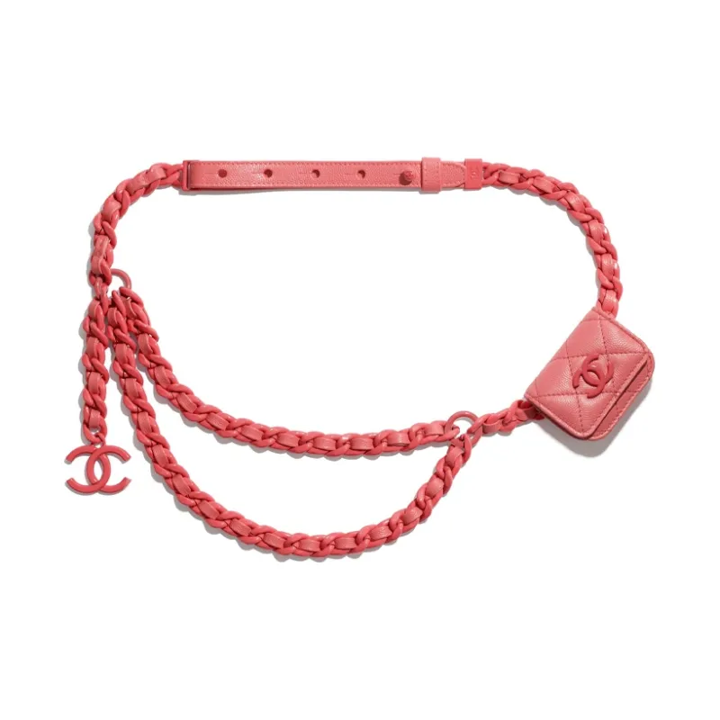 CHANEL Calfskin & Bright Lacquered Finish Metal Fanny Pack AirPods Pro Earphone Case Regular Women's Coral-1