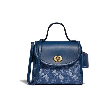 COACH Turnlock Coated Canvas With Leather Handbag Shoulder Bag Crossbody Bag Small Size Women's True Blue Denim