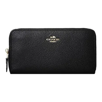 COACH Grain Leather Clutch Wallet Women's Black