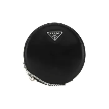 PRADA Leather Round Bag, Shoulder Bag Unisex Black