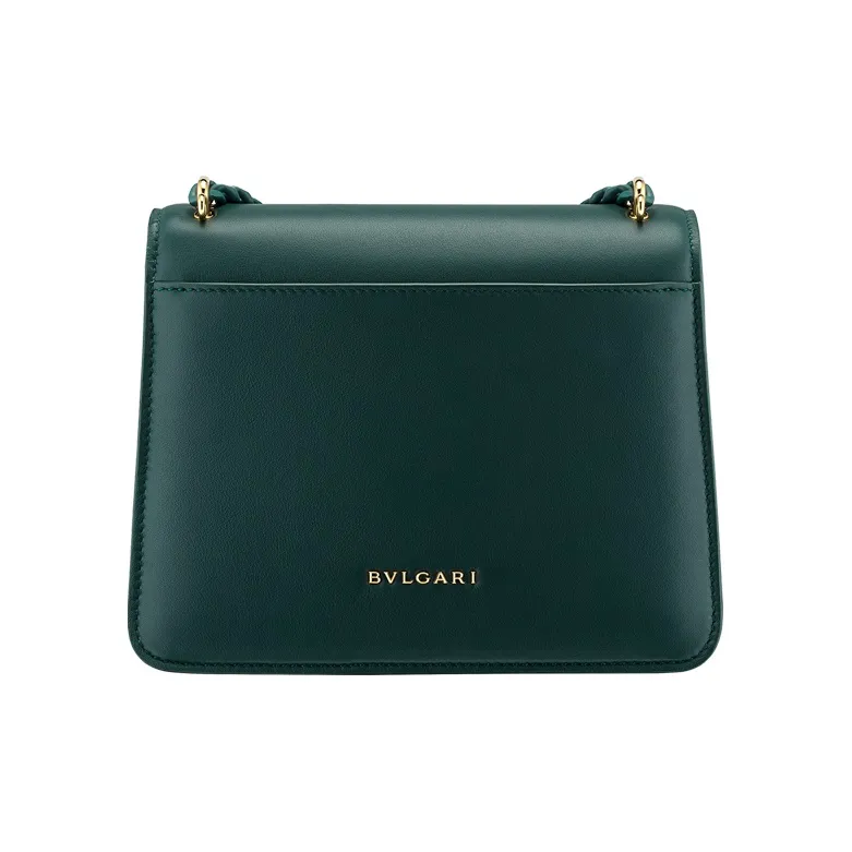 BVLGARI Serpenti Forever Series Lambskin Handbag Shoulder Bag Crossbody Bag Small Size Women's Forest Emerald Green-2