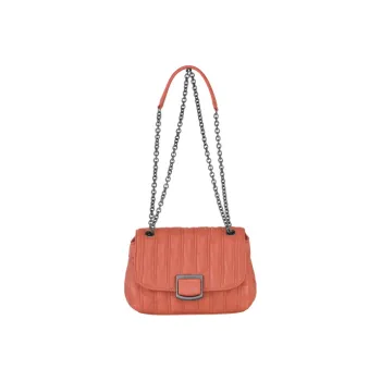 LONGCHAMP Brioche Kid Leather Shoulder Bag Crossbody Bag Small Size Women's Orange Pink