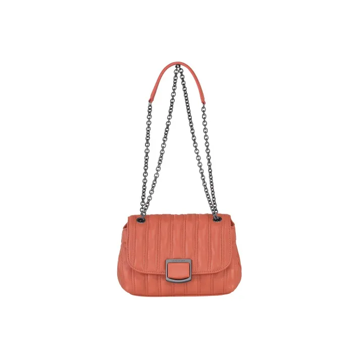 LONGCHAMP Brioche Kid Leather Shoulder Bag Crossbody Bag Small Size Women's Orange Pink-0