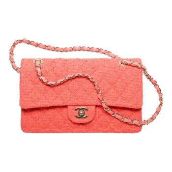 CHANEL Classic Flap CF Twill Soft Woolen Handbag, Flap Bag, Crossbody Bag, Shoulder Bag Women's Coral Pink