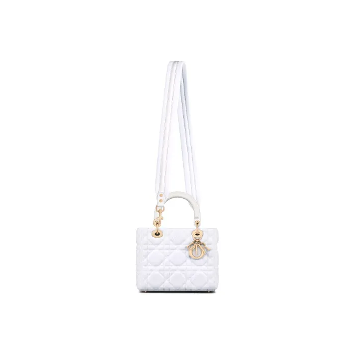 DIOR Lady Dior Technical Fabric Dior Bag Shoulder Bag Crossbody Handbag Medium Size Women's White-3
