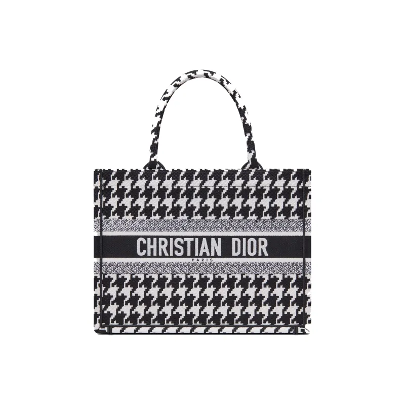 DIOR BookTote Leather Tote Bag, Shopping Bag, Shoulder Bag, Handbag Medium Size Women's Black/White-0