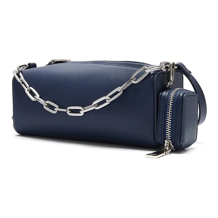 JESSIE&JANE Cow Leather Combo Bag Street Bag Earphone Case Coin Purse Shoulder Bag Medium Size Women's Black/White/Blue-4