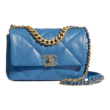 CHANEL 19Bag Lambskin Mouth Cover Bag Chain Shoulder Bag Crossbody Bag Small Size Women's Blue