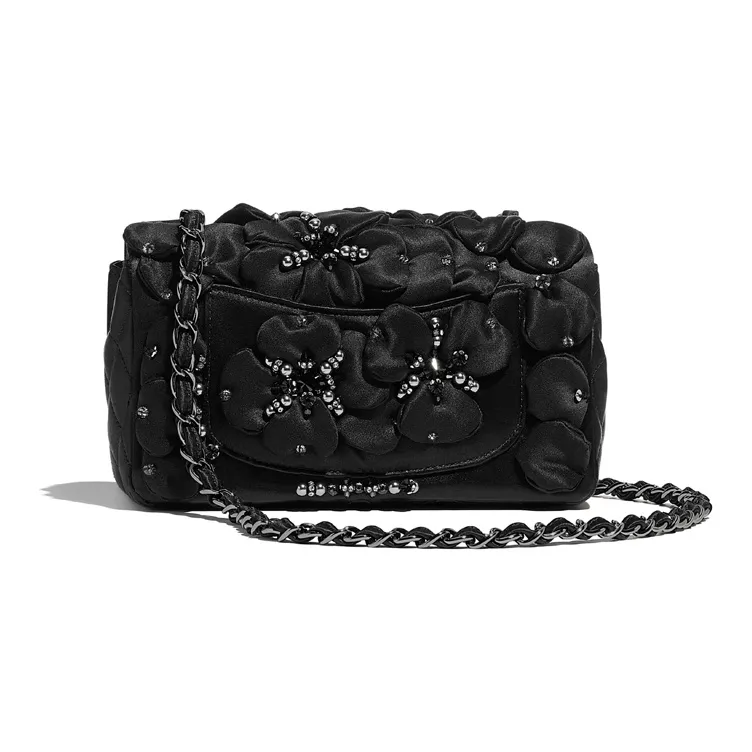 CHANEL Silk Satin Flap Bag Mini Women's Black-1