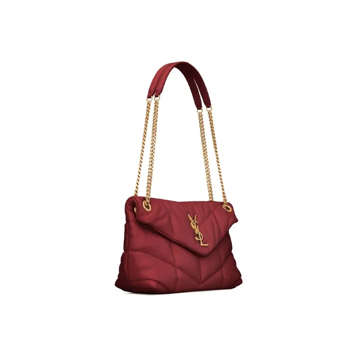 SAINT LAURENT PUFFER Lambskin Cloud Bag Pillow Bag Chain Shoulder Bag Crossbody Bag Small Size Women's Splendid Red-2
