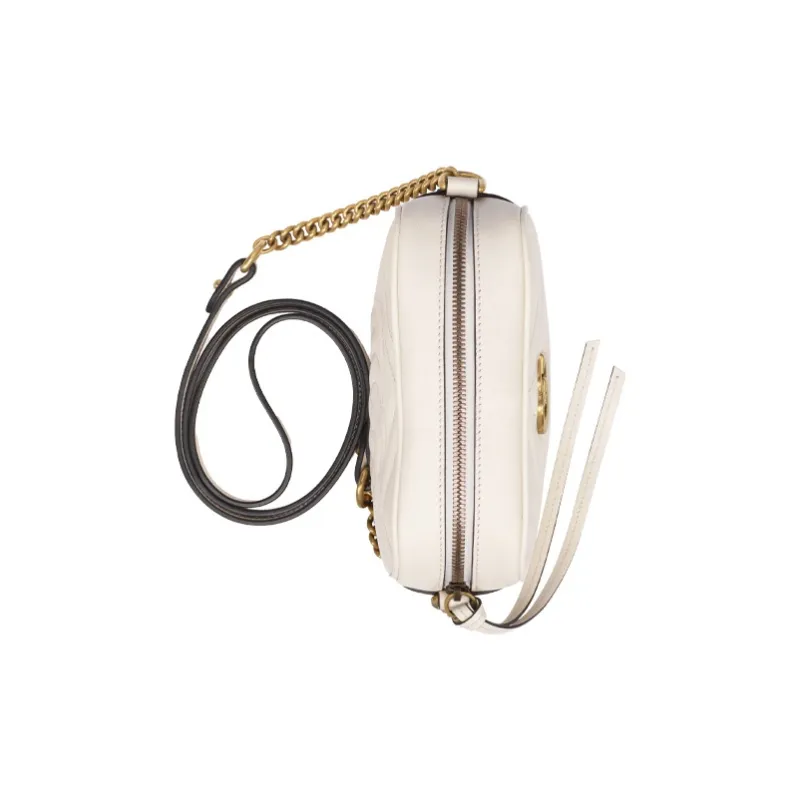 GUCCI GG Marmont Leather Camera Bag Shoulder Bag Crossbody Bag Mini Women's White-4