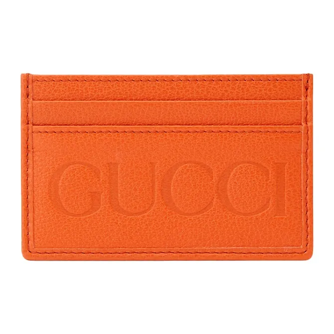 GUCCI Leather Card Holder Unisex Orange-0