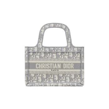 DIOR BookTote Embroidery Canvas Tote Bag Shopping Bag Handbag Mini Women's Gray