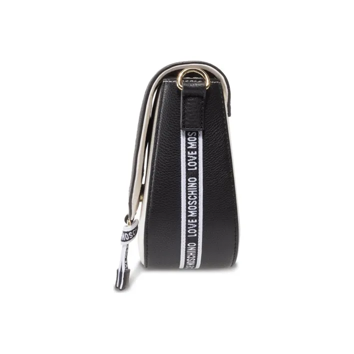 MOSCHINO Leather Shoulder Bag, Crossbody Bag Women's Black White-2