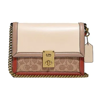 COACH Hutton Leather Small Square Bag Chain Handbag Crossbody Bag Shoulder Bag Women's Brown White & Multicolor