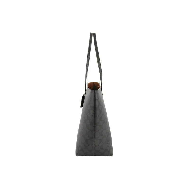 COACH Town Canvas With Leather Tote Bag Shopping Bag Handbag Shoulder Bag Women's Gray Black-3