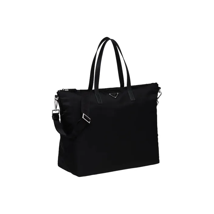 PRADA Saffiano Leather With Nylon Patchwork Fabric Tote Bag Shopping Bag Handbag Regular Men's Black-1