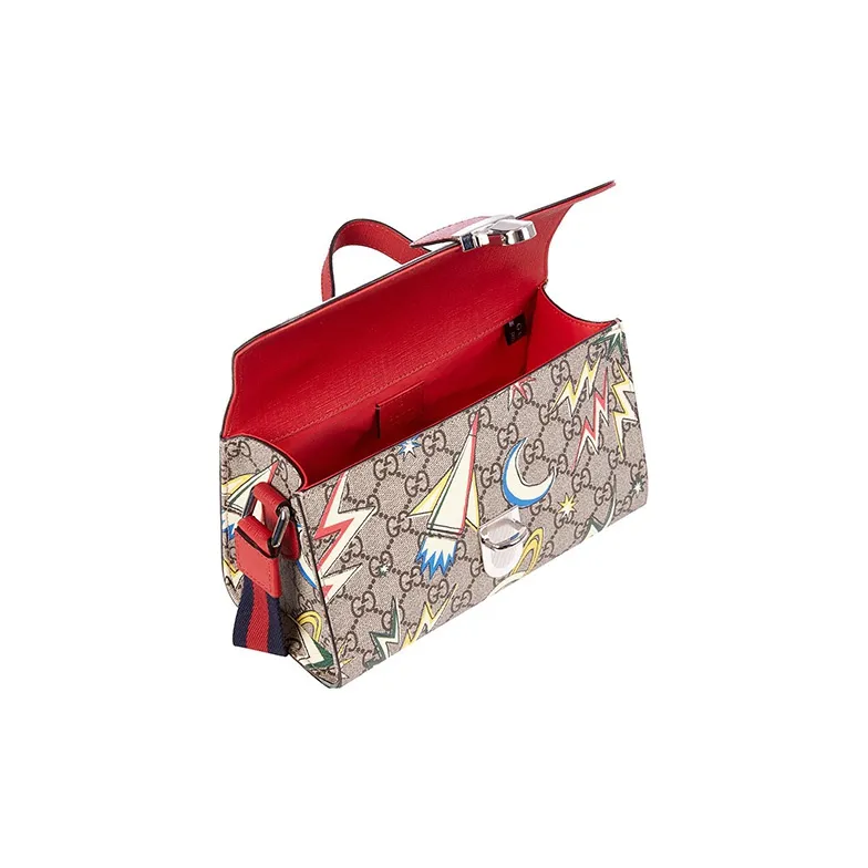 GUCCI Canvas With Leather Messenger Bag Crossbody Bag Handbag Shoulder Bag Regular Kids' Ebony/Red/Multicolor-3