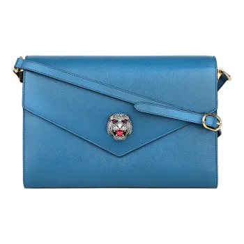 GUCCI Leather Envelope Bag Shoulder Bag Crossbody Bag Women's Sapphire Blue