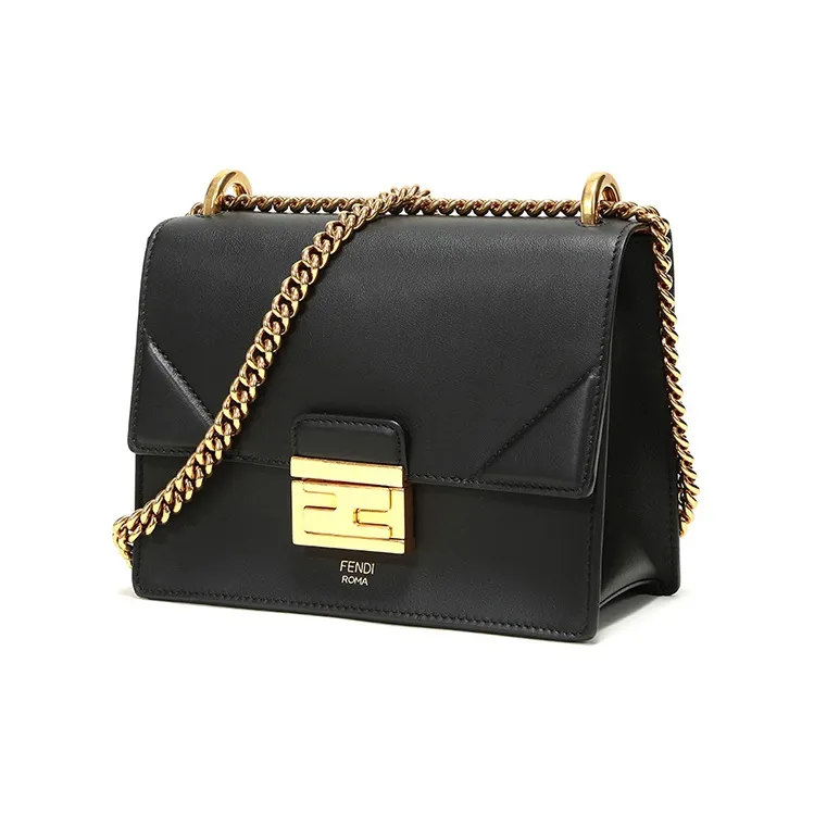 FENDI Kan U Leather Chain Shoulder Bag Women's Black-1