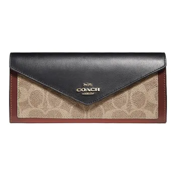 COACH Soft Wallet Canvas With Leather Handheld Envelope Wallet Regular Women's Tan/Black