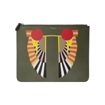 GIVENCHY Leather Clutch Unisex Army Green