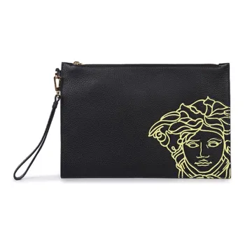 VERSACE Cow Leather Coin Purse, Clutch Regular Men's Black