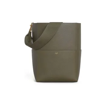 CELINE Sangle Soft Grained Cow Leather Bucket Bag Handbag Crossbody Bag Shoulder Bag Women's Black Olive