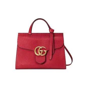 GUCCI GG Marmont Cow Leather Shoulder Bag Crossbody Bag Handbag Small Size Women's Red