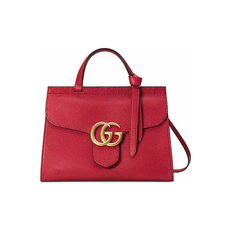 GUCCI GG Marmont Cow Leather Shoulder Bag Crossbody Bag Handbag Small Size Women's Red-0