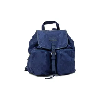 GUCCI Nylon With Leather Backpack Medium Size Unisex Navy Blue