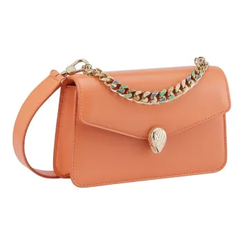 BVLGARI Calfskin Chunky Chain One Shoulder Clutch Handbag Women's Pink