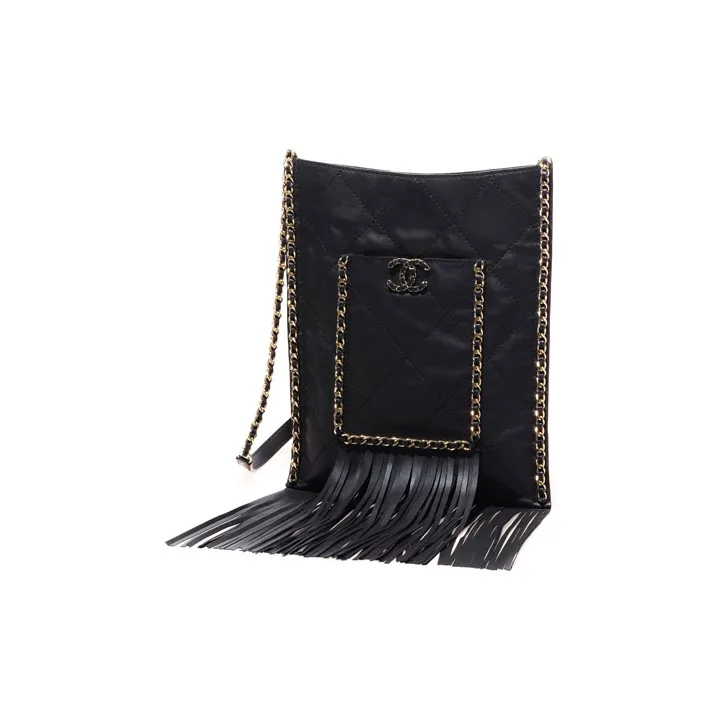 CHANEL Calfskin Shopping Bag, Shoulder Bag Women's Black-1