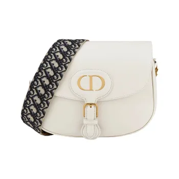 DIOR Bobby Polished Calfskin Shoulder Bag Crossbody Bag Large Size Women's Milk White