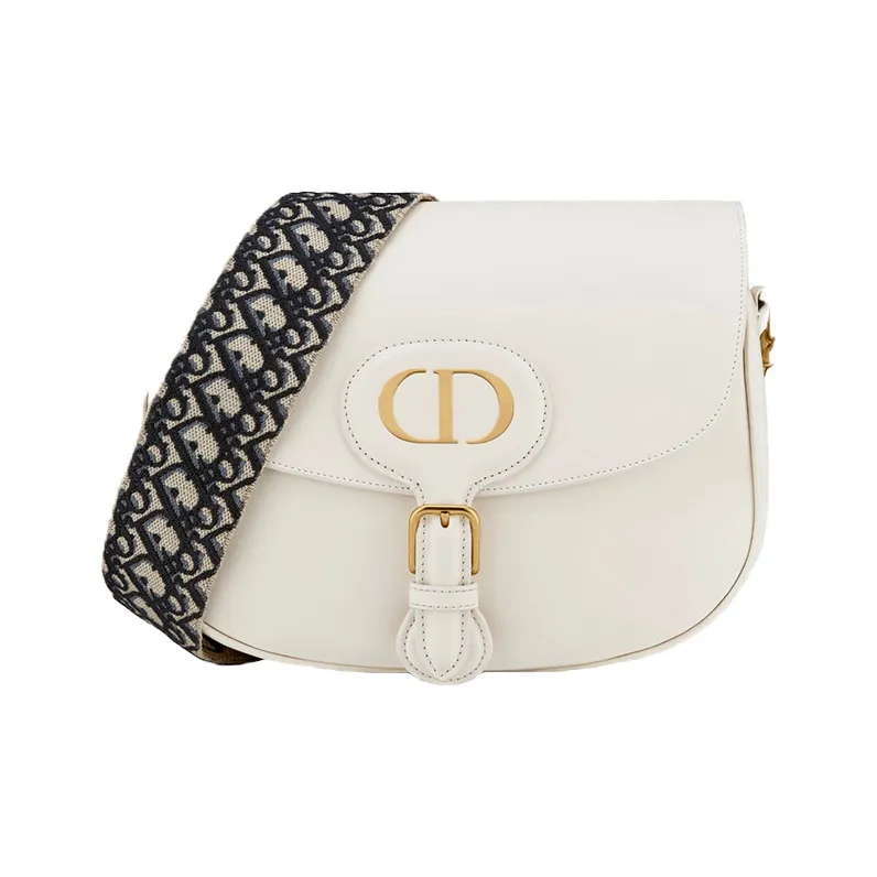 DIOR Bobby Polished Calfskin Shoulder Bag Crossbody Bag Large Size Women's Milk White-0